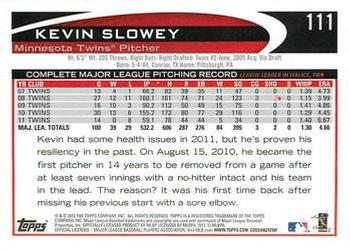 2012 Topps - Gold Sparkle #111 Kevin Slowey Back