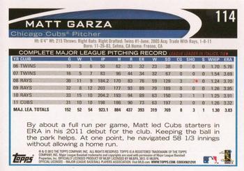 2012 Topps - Gold Sparkle #114 Matt Garza Back