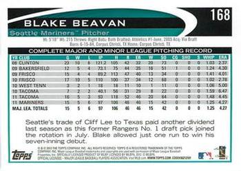 2012 Topps - Gold Sparkle #168 Blake Beavan Back