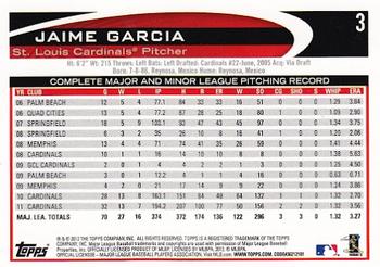 2012 Topps - Gold Sparkle #3 Jaime Garcia Back