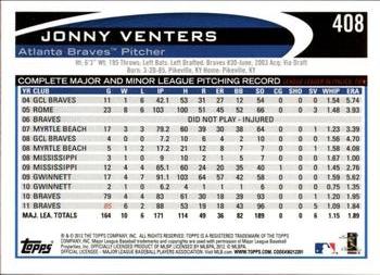2012 Topps - Gold Sparkle #408 Jonny Venters Back