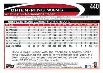 2012 Topps - Gold Sparkle #440 Chien-Ming Wang Back