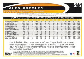 2012 Topps - Gold Sparkle #555 Alex Presley Back