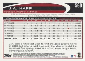 2012 Topps - Gold Sparkle #560 J.A. Happ Back