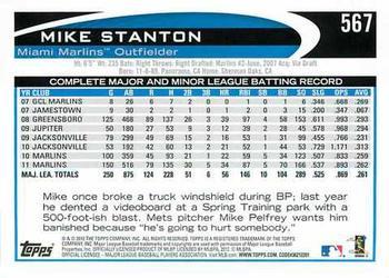 2012 Topps - Gold Sparkle #567 Mike Stanton Back