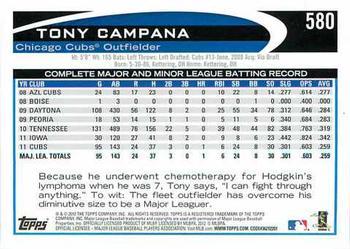 2012 Topps - Gold Sparkle #580 Tony Campana Back