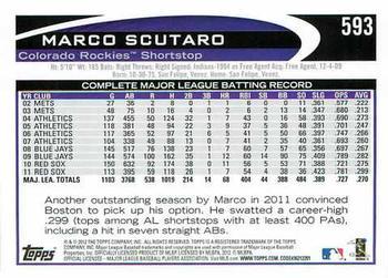 2012 Topps - Gold Sparkle #593 Marco Scutaro Back