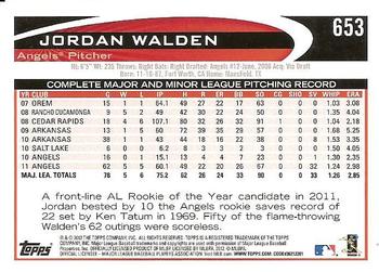 2012 Topps - Gold Sparkle #653 Jordan Walden Back