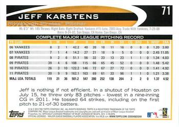 2012 Topps - Gold Sparkle #71 Jeff Karstens Back