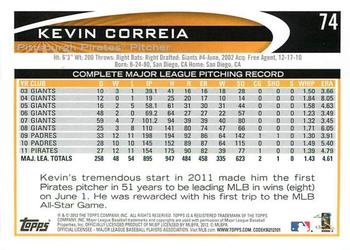 2012 Topps - Gold Sparkle #74 Kevin Correia Back