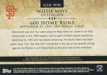 2012 Topps - Gold Standard Autographs #GSA-WM1 Willie Mays Back