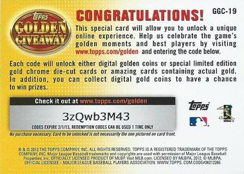 2012 Topps - Golden Giveaway Code Cards #GGC-19 Derek Jeter Back