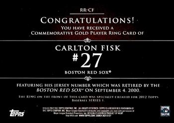 2012 Topps - Retired Rings #RR-CF Carlton Fisk Back