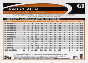 2012 Topps - Red #420 Barry Zito Back