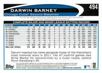 2012 Topps - Red #494 Darwin Barney Back