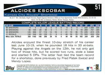 2012 Topps - Red #51 Alcides Escobar Back