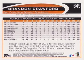 2012 Topps - Red #649 Brandon Crawford Back