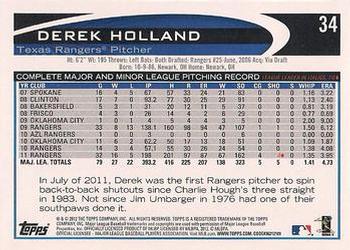 2012 Topps - Blue #34 Derek Holland Back