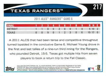 2012 Topps - Blue #217 Texas Rangers Back