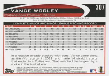 2012 Topps - Blue #307 Vance Worley Back