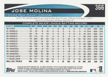 2012 Topps - Blue #366 Jose Molina Back