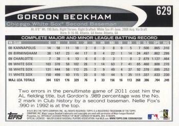 2012 Topps - Blue #629 Gordon Beckham Back