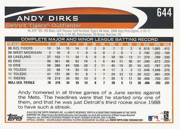 2012 Topps - Blue #644 Andy Dirks Back