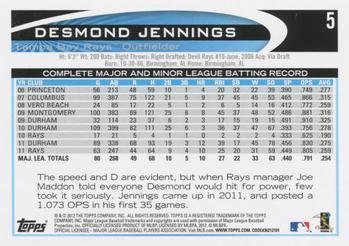 2012 Topps - Blue #5 Desmond Jennings Back