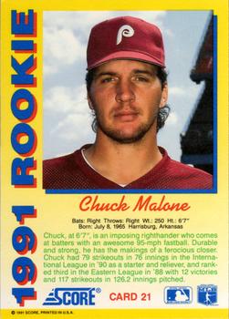 1991 Score Rookies #21 Chuck Malone Back