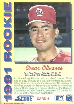 1991 Score Rookies #5 Omar Olivares Back