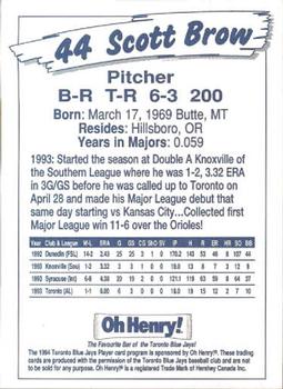 1994 Oh Henry! Toronto Blue Jays SGA #NNO Scott Brow Back