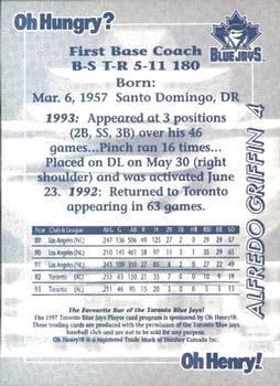1997 Oh Henry! Toronto Blue Jays SGA #NNO Alfredo Griffin Back