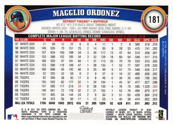 2011 Topps - Cognac Diamond Anniversary #181 Magglio Ordonez Back