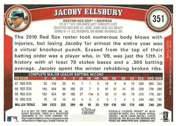 2011 Topps - Cognac Diamond Anniversary #351 Jacoby Ellsbury Back