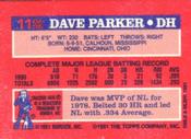 1991 Topps Cracker Jack Series One #11 Dave Parker Back