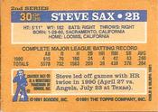 1991 Topps Cracker Jack Series Two #30 Steve Sax Back