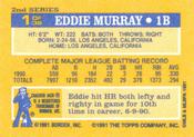 1991 Topps Cracker Jack Series Two #1 Eddie Murray Back