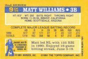1991 Topps Cracker Jack Series Two #9 Matt Williams Back