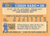1991 Topps Cracker Jack Series Two #29 Chris Sabo Back