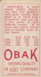 1909-11 Obak (T212) #NNO August Hetling Back
