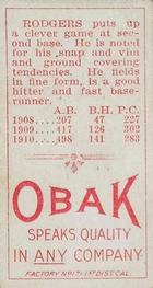 1909-11 Obak (T212) #NNO Wilbur Rodgers Back