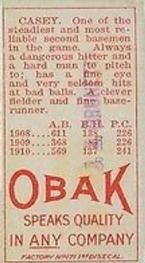 1909-11 Obak (T212) #NNO Pearl Casey Back
