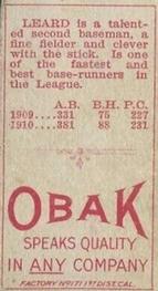 1909-11 Obak (T212) #NNO Bill Leard Back