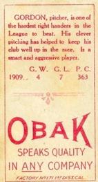 1909-11 Obak (T212) #NNO Blaine Gordon Back