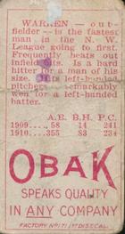 1909-11 Obak (T212) #NNO John Warren Back