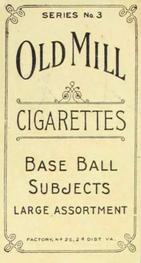 1910 Old Mill Cigarettes T210 #NNO Tony Thebo Back