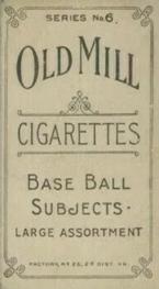 1910 Old Mill Cigarettes T210 #NNO Leo Angermeier Back