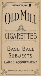 1910 Old Mill Cigarettes T210 #NNO Frank Gygli Back