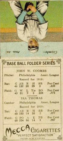 1911 Mecca Double Folders T201 #NNO Ira Thomas / Jack Coombs Back