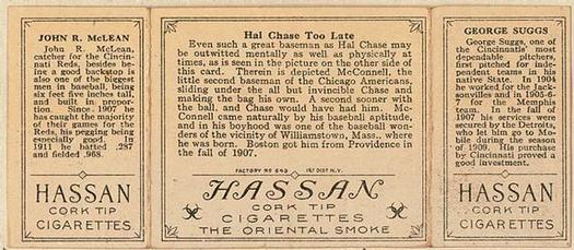 1912 Hassan Triple Folders T202 #NNO Hal Chase Too Late (Larry McLean / George Suggs) Back